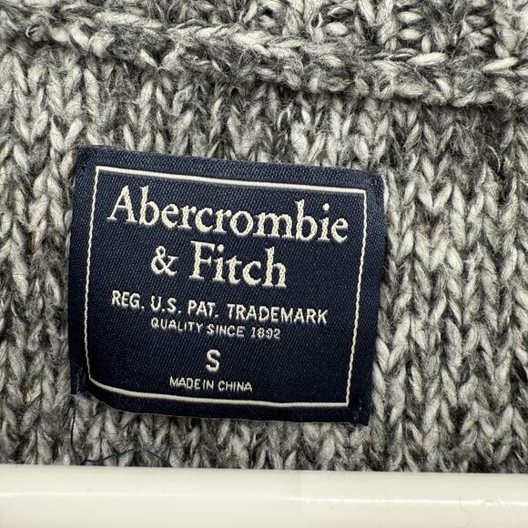 Abercrombie & Fitch Marl Gray Knit Fringe Front Sweater Size S Warm Y2K 90s - Picture 8 of 11